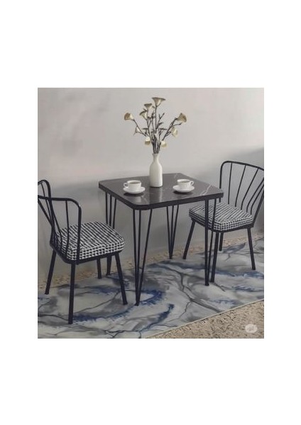 Metal Ayaklı 60X90CM Kalınlıklı (Tek Masa)Balkon Masası- Çalışma Masası -Kafe Siyah Mermer 60X90