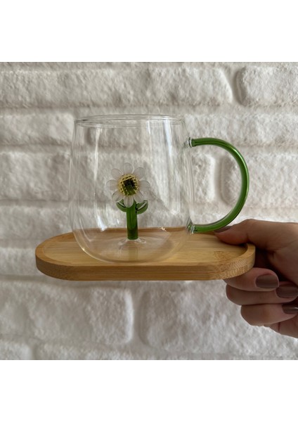 Içi Üç Boyutlu Renkli Hayvan Çiçek Figürlü Tombul Cam Kupa Bardak 350 ml