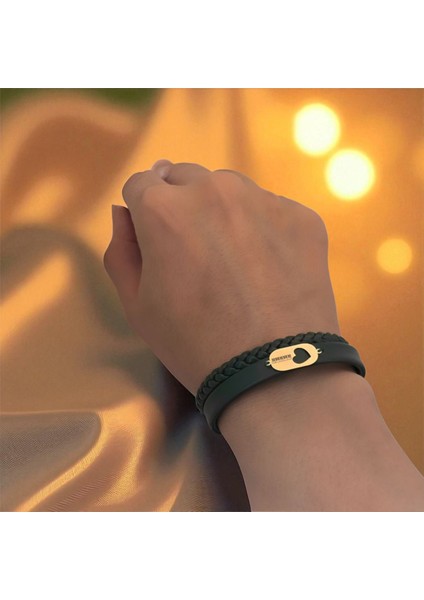 14 Ayar Plakalı Altın Piyano Temalı Kalp Motifli Koyu Yeşil Derili Hediye BILEKLIK-560SEMBOL