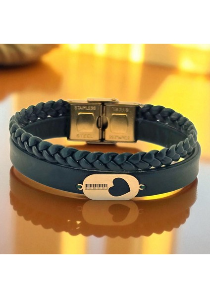 14 Ayar Plakalı Altın Piyano Temalı Kalp Motifli Koyu Yeşil Derili Hediye BILEKLIK-560SEMBOL fiyatları