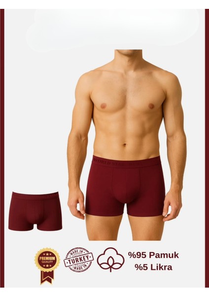 - Pamuklu Düz Bordo Renk Erkek Boxer
