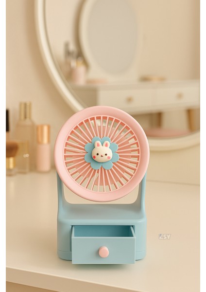 Şarjlı Masaüstü Vantilatör & Takı Kutulu Organizer | Çekmeceli Tasarım