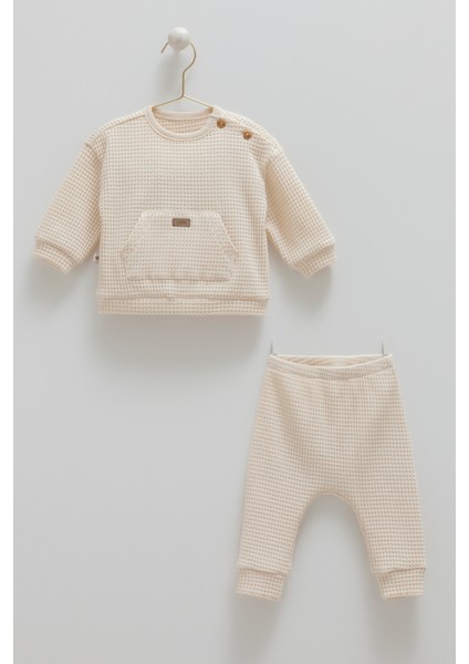 Bebek Waffle Kumaş 2'li Takım(Sweatshirt ve Pantolon Takımı) Rahat ve Şık (1-12 Ay)