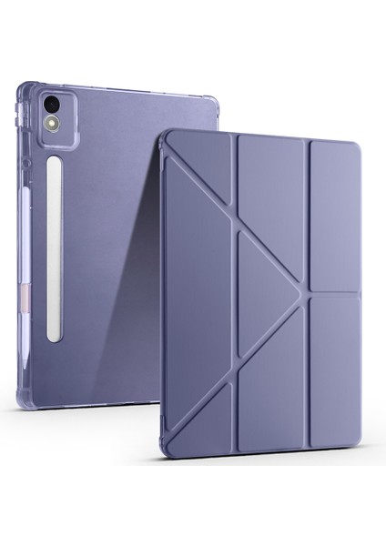 Lenovo Idea Tab Pro 12.7 TB-373FU Kılıf Zore Tri Folding Kalem Bölmeli Standlı Kılıf-Mor