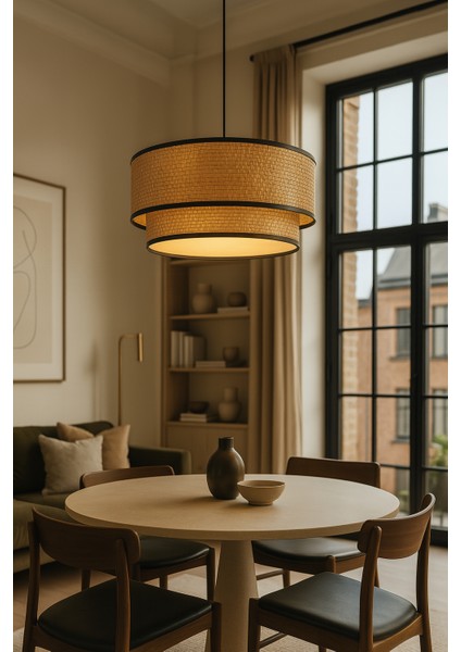 Hasır Avize Sarkıt – Çift Katlı Siyah Şeritli Deko fiyatları