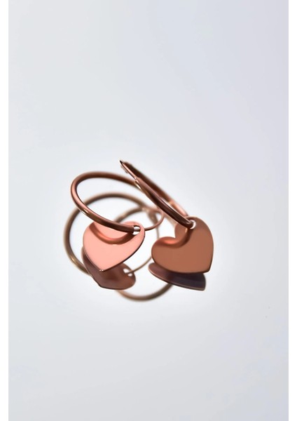 925 Ayar Gümüş Rose Kaplama Plaka Kalp Figürlü Halka Küpe fiyatları