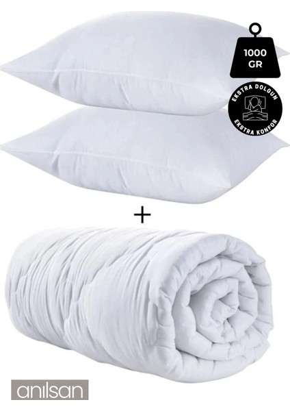 Çift Kişilik Silikon Yorgan +2 Mikrofiber Yastık Seti 1000GR