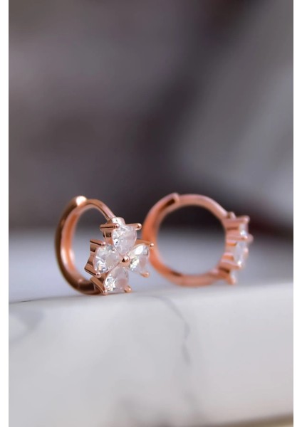 925 Ayar Gümüş Rose Kaplama Yonca Halka Küpe fiyatları