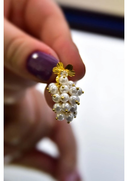 925 Ayar Gümüş Gold Kaplama Frezya Çiçeği Incili Üzüm Küpe fiyatları