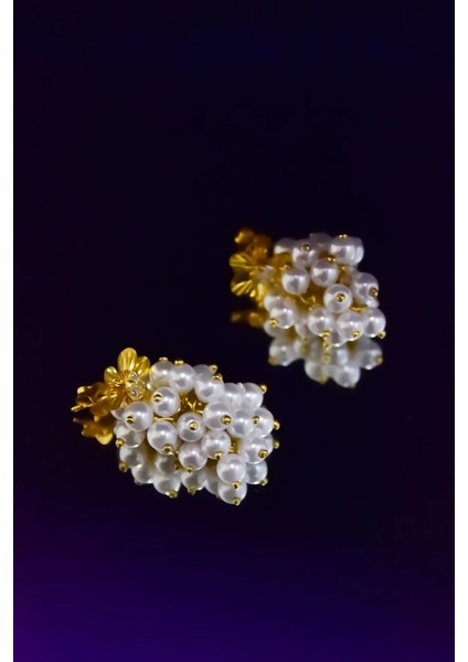 925 Ayar Gümüş Gold Kaplama Frezya Çiçeği Incili Üzüm Küpe modelleri