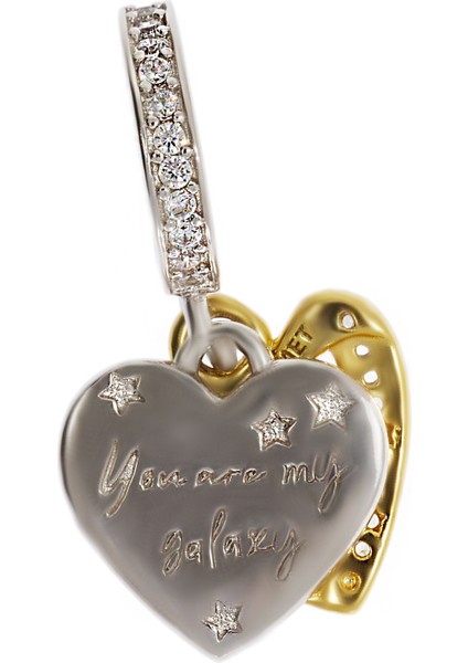 Kadın 'sen Benim Galaksimsin' Yazılı Kalp Model Gümüş Charm fiyatları