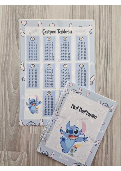 Stitch Temalı Mavi Pvc Çarpım Tablosu ve A5 Not Defteri