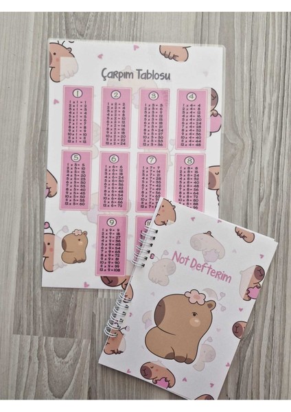 Capy Temalı Pembe Pvc Çarpım Tablosu ve A5 Not Defteri