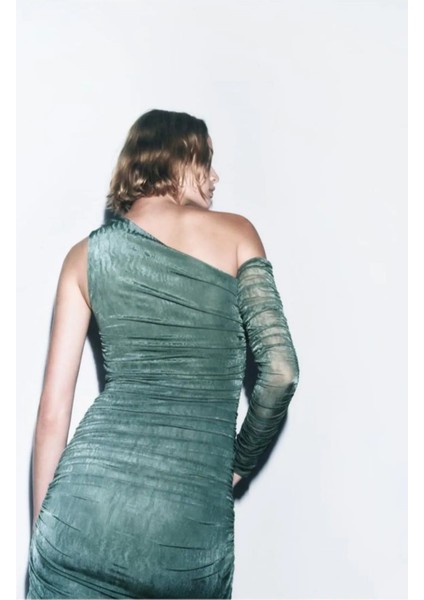 Allbucks Zara, Asimetrik Drapeli Organze Mini Elbise ABZRA0102 modelleri