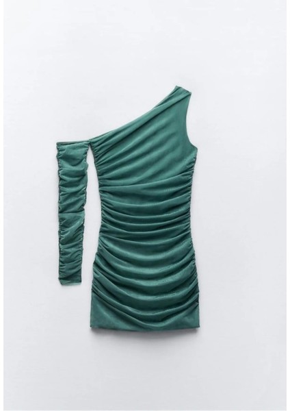 Allbucks Zara, Asimetrik Drapeli Organze Mini Elbise ABZRA0102