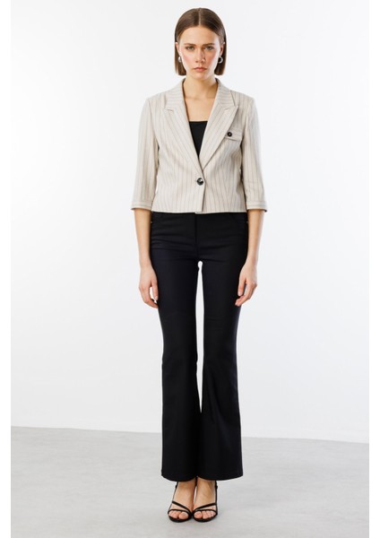 Çizgi Desenli Pamuklu Crop Ceket Bej 04048 fiyatları