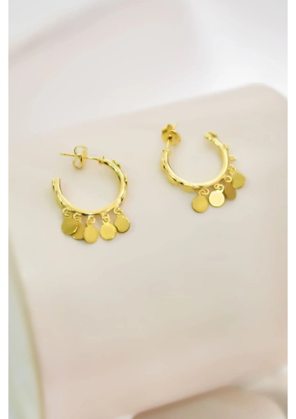 925 Ayar Gümüş Altın Kaplama Yuvarlak Pullu Sallantılı Shakira Tasarım Halka Küpe fiyatları