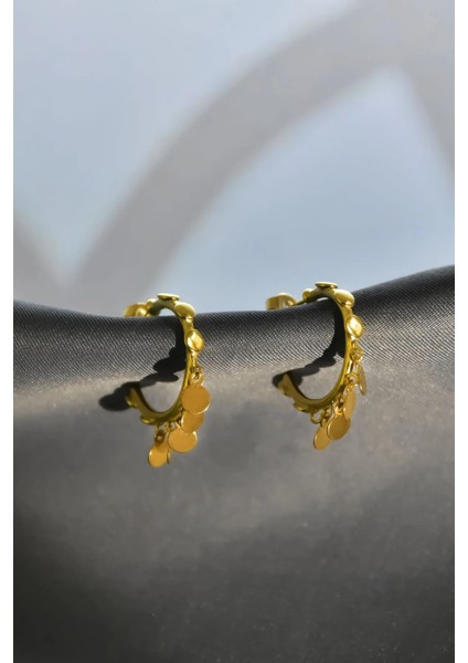 925 Ayar Gümüş Altın Kaplama Yuvarlak Pullu Sallantılı Shakira Tasarım Halka Küpe modelleri