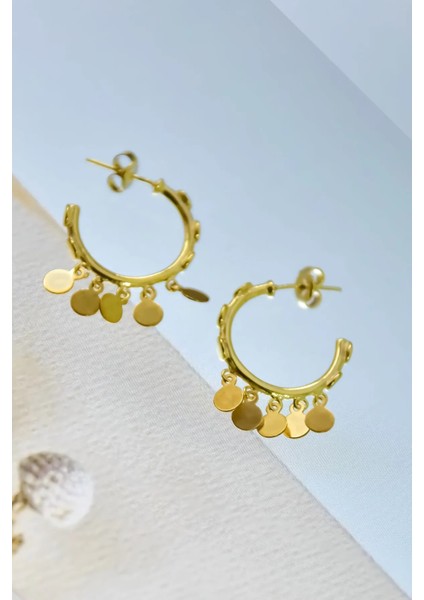 925 Ayar Gümüş Altın Kaplama Yuvarlak Pullu Sallantılı Shakira Tasarım Halka Küpe fırsatları