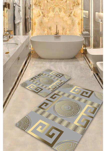 Gri-Gold kaymaz Taban banyo Paspas O-1349-1