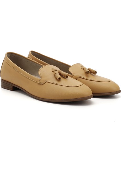 Gön Hakiki Deri Yuvarlak Burun Düz Taban Püsküllü Kadın Babet 24259 modelleri