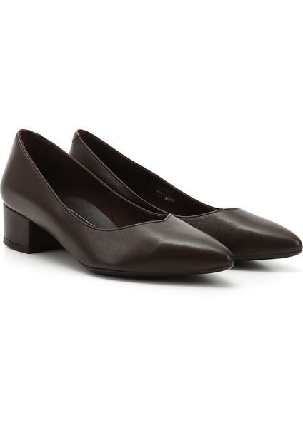 Kadın Kahve Antik Kısa Kalın Topuklu Hakiki Deri Ayakkabı modelleri