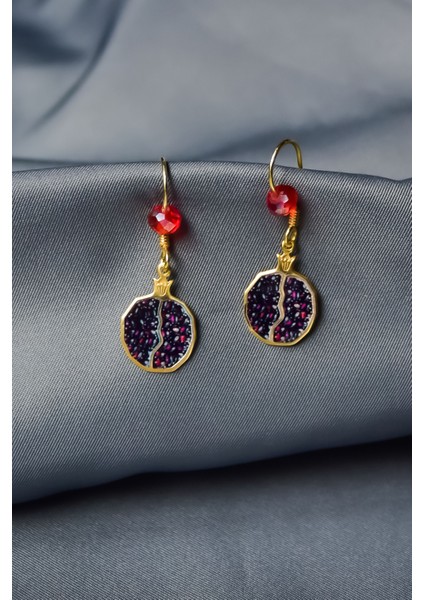 925 Ayar Gümüş Altın Kaplama Kırmızı Boncuklu Bereket Tılsımı Nar Tanesi Küpe