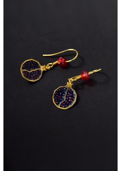 925 Ayar Gümüş Altın Kaplama Kırmızı Boncuklu Bereket Tılsımı Nar Tanesi Küpe fiyatları