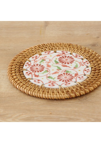 Mylamp Rattan Çerçeveli 14 Cm. Kırmızı Üçlü Çiçek Desenli Dekoratif Obje fiyatları