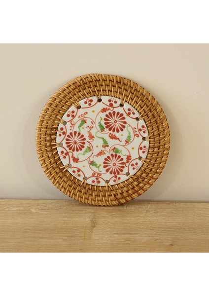 Mylamp Rattan Çerçeveli 14 Cm. Kırmızı Üçlü Çiçek Desenli Dekoratif Obje modelleri