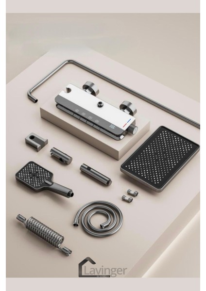 Akıllı LED Ekranlı Termostatik Duş Sistemi – 5 Fonksiyonlu Premium Tasarım - Robot Işıklı Beyaz modelleri