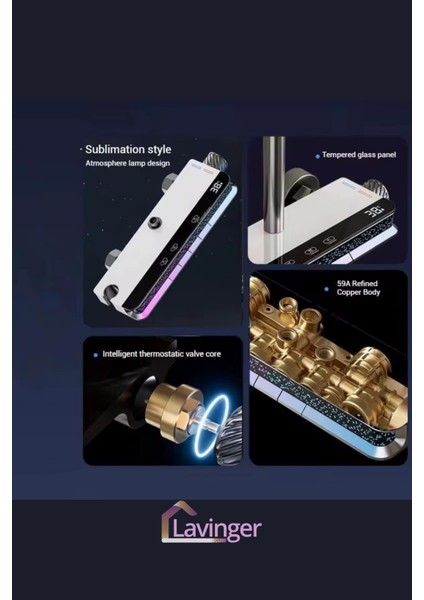 Akıllı LED Ekranlı Termostatik Duş Sistemi – 5 Fonksiyonlu Premium Tasarım - Robot Işıklı Beyaz fırsatları