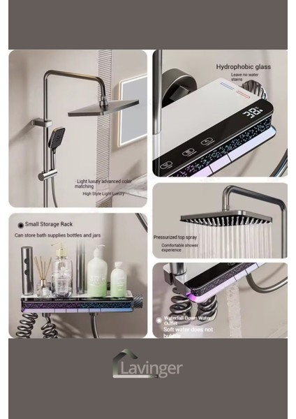 Akıllı LED Ekranlı Termostatik Duş Sistemi – 5 Fonksiyonlu Premium Tasarım - Robot Işıklı Beyaz indirimleri