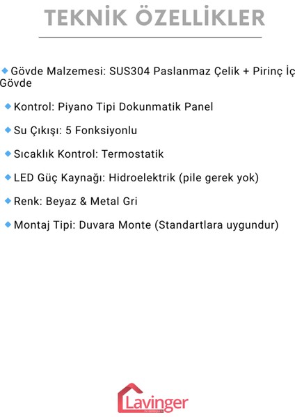 Akıllı LED Ekranlı Termostatik Duş Sistemi – 5 Fonksiyonlu Premium Tasarım - Robot Işıklı Beyaz