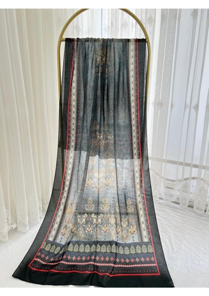 Retro Desen Pamuk Şal Antrasit