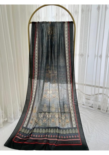 Retro Desen Pamuk Şal Antrasit fiyatları