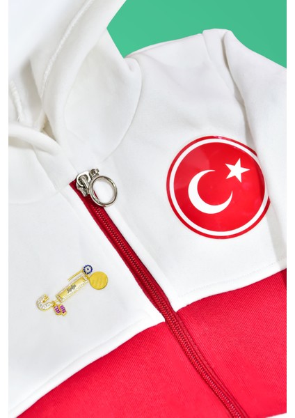 925 Ayar Gümüş Pembe Ayaklı Isimli Bebek Iğnesi , Türkiye Armalı Kapişonlu Bebek Eşofmanı Hediye