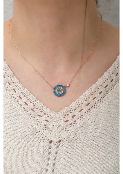 925 Ayar Rose Kaplama Yıldızlı Gümüş Nazar Kolye fiyatları