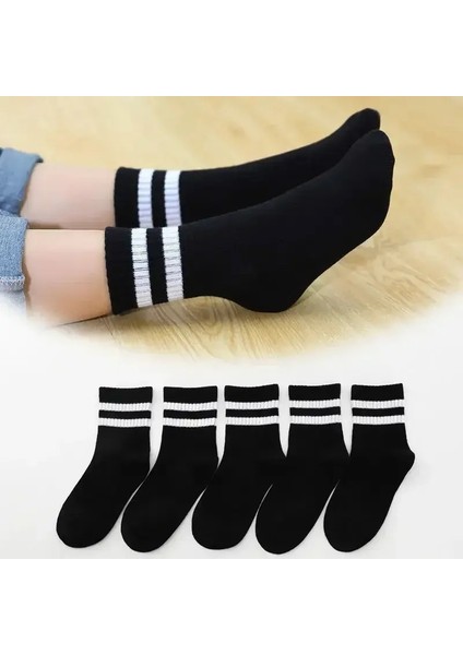 5 Çift/lot Siyah Beyaz Çocuk Çorap Gündelik Kız Bebekler Pamuk Şerit Örgü Yaz Sonbahar Tiki Çocuk Çorap Renk: 01/beden: 3-5 Yıl (Yurt Dışından)