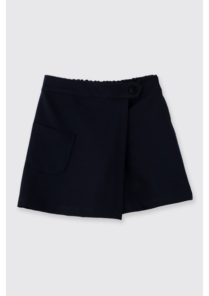 Kız Çocuk Cep Detaylı Beli Yarım Lastikli Lacivert Şort Etek