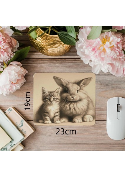 Krem Zemin Üzerine Ikili Hayvan Figürü - 19X23 cm 2 mm Dikdörtgen Ithal Baskılı Mouse Pad