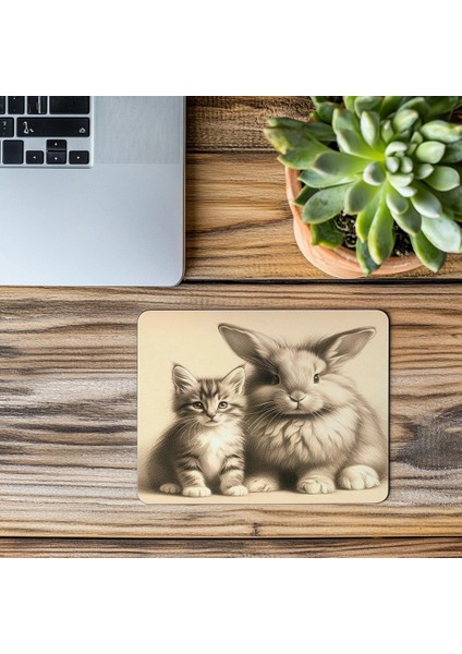 Krem Zemin Üzerine Ikili Hayvan Figürü - 19X23 cm 2 mm Dikdörtgen Ithal Baskılı Mouse Pad modelleri