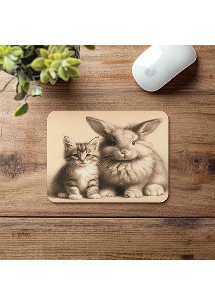 Krem Zemin Üzerine Ikili Hayvan Figürü - 19X23 cm 2 mm Dikdörtgen Ithal Baskılı Mouse Pad fırsatları
