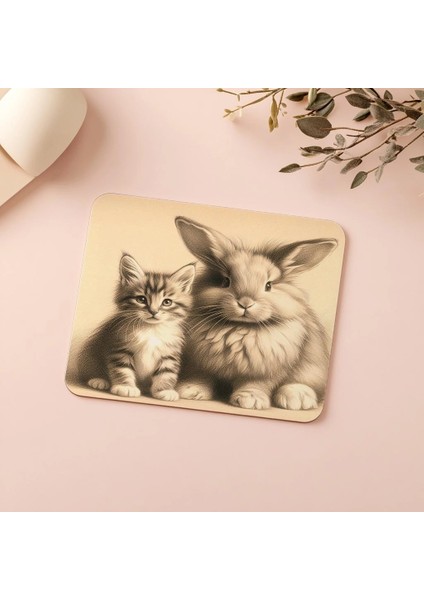 Krem Zemin Üzerine Ikili Hayvan Figürü - 19X23 cm 2 mm Dikdörtgen Ithal Baskılı Mouse Pad indirimleri