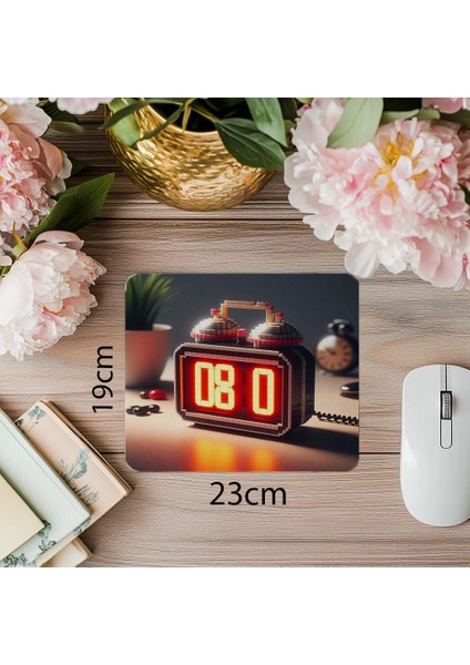 LED Sayılı Alarm Saati Mousepad – Kırmızı Işık - 19X23 cm 2 mm Dikdörtgen Ithal Baskılı Mouse Pad