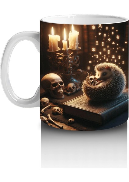 Şömine Başında Kitap Okuyan Cadı Figürlü Sıcak Cadılar Bayramı Baskılı Kupa Bardak fiyatları