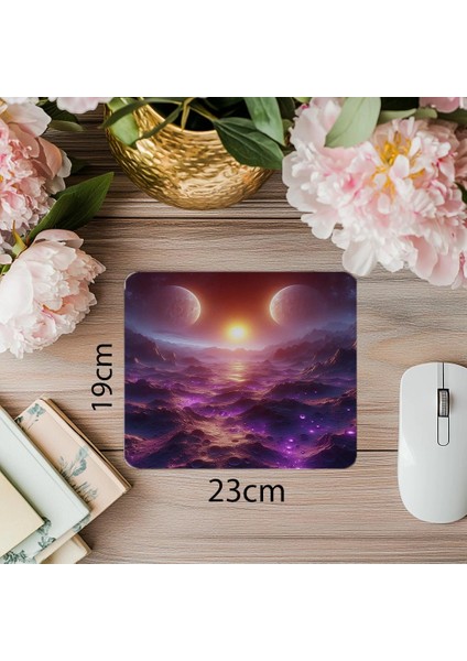 Kraterli Mor Renkli Ay Mouse Pad - 19X23 cm 2 mm Dikdörtgen Ithal Baskılı Mouse Pad