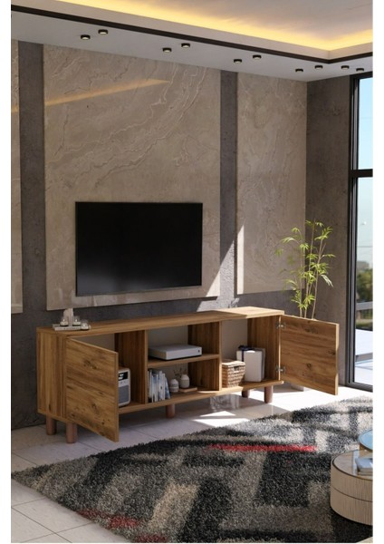 Modern Meşe Tv Ünitesi 150 cm – 65''e Kadar Uyumlu Kapaklı Dolap + Raf modelleri