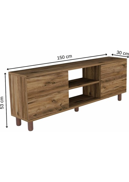 Modern Meşe Tv Ünitesi 150 cm – 65''e Kadar Uyumlu Kapaklı Dolap + Raf