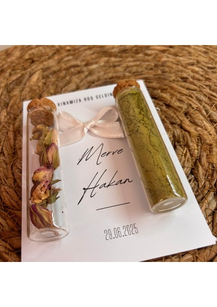 Cam Tüp Içinde Gül Kurusu ve Kına/kahve-Düğün, Nişan, Söz, Kına, Doğum Günü Hediyelikleri - 25 Adet